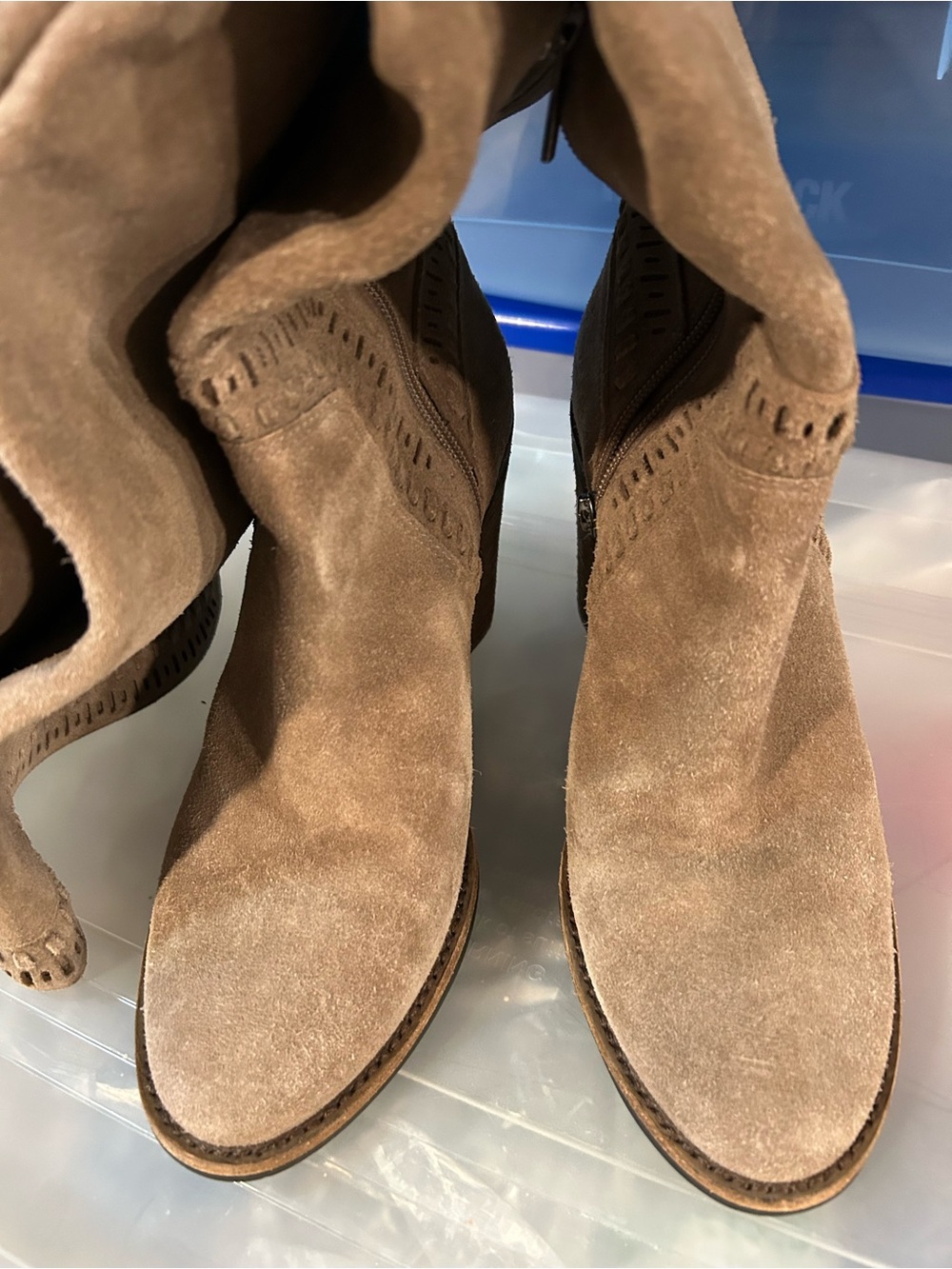 Vince Camuto Taupe Suede Knee-High Block Heel Boots - Picture 14 of 16